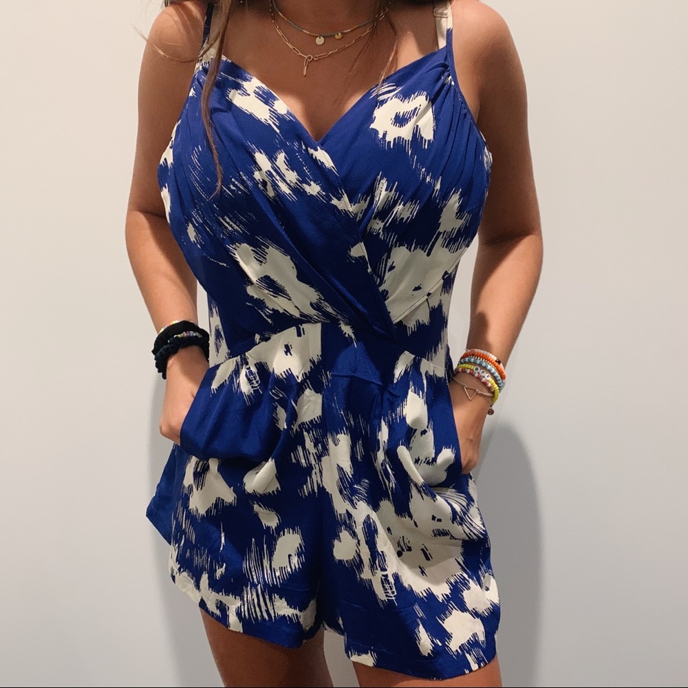 Blue and white romper